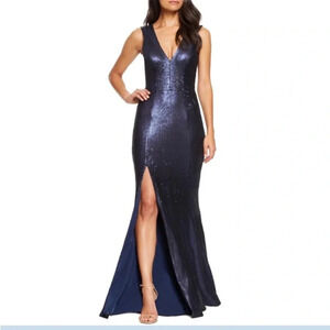 NWT Dress‎ The Population Sandra Plunge Sequin Evening Dress in Navy Size XXL